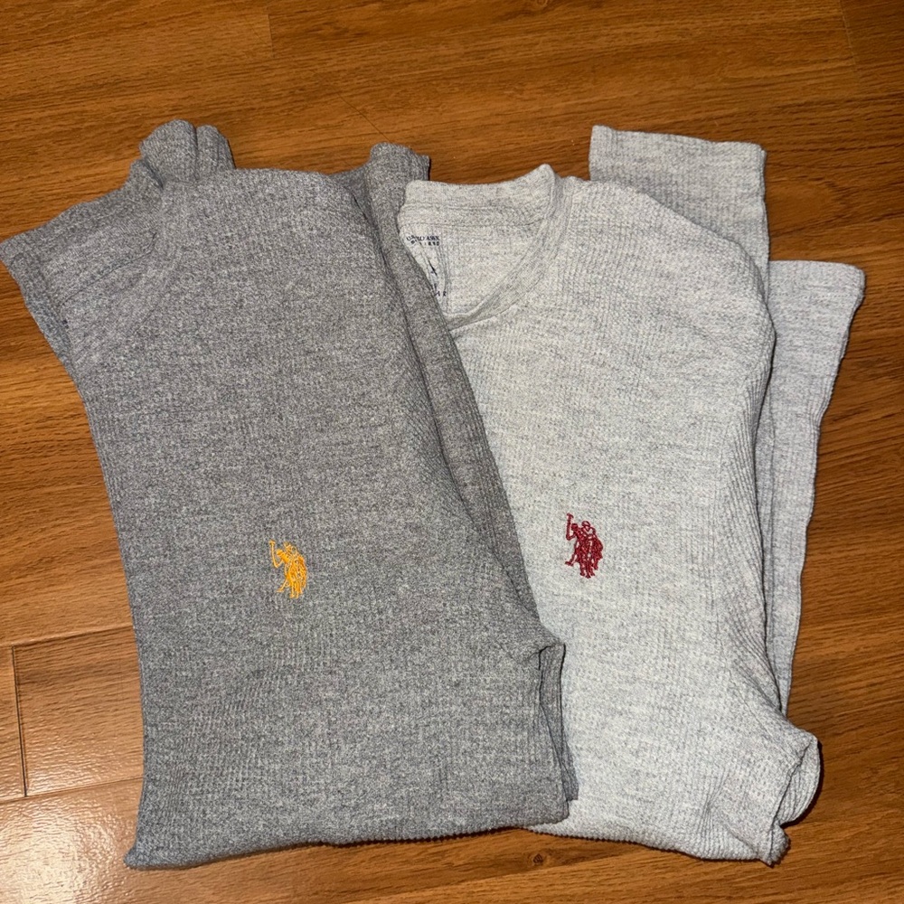 U.S. Polo Assn. Gray Ribbed Long-Sleeve Tops with Embroidered Logo